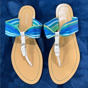 Nine West Blue and Green Striped Sandals